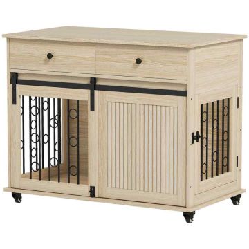 Koiranhäkki, 2 ovea, 2 laatikkoa, Tammi/musta, 100 × 81 × 56 cm