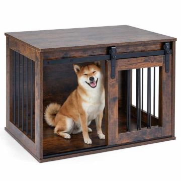 Dog cage with sliding doors, Brown/grey/white, 80 × 54 × 57 cm