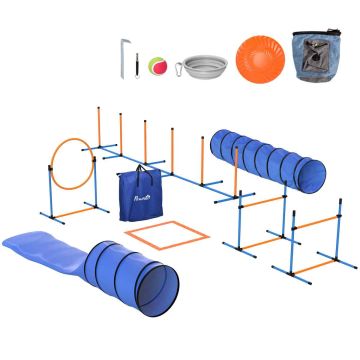 Koirien agility-setti, 11-osainen, 2 tunnelia, 350 × 68 × 70 cm