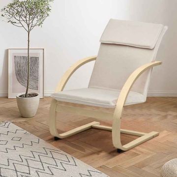 Keinutuoli, tyynyllä, Beige/harmaa, 66,5 × 82 × 95,5 cm