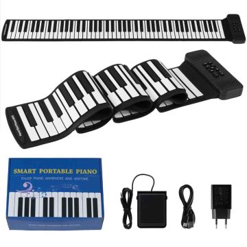 Roll-up electric piano, 88 keys, Black, 133 × 20 × 2.5 cm
