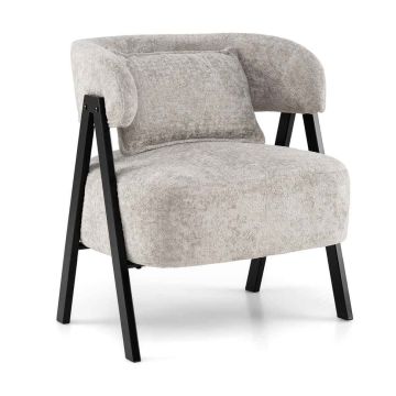 Living room armchair, with lumbar cushion, grey/white, 65 × 72.5 × 62 cm