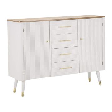 Living room cabinet Matera, 2 doors, 4 drawers, white/brown, 117 × 90 × 37 cm