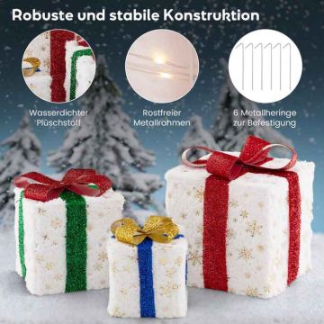 Valaistujen joululahjapakettien setti, 3 kpl, 48 LED-valolähdettä, Monivärinen