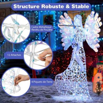 Valaistu 3D-enkelikoriste, 250 LED-valoa, 95 × 32 × 158 cm