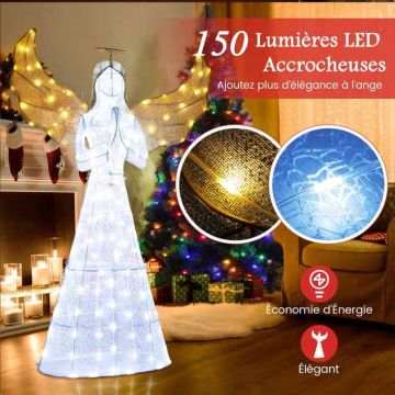 Valaistu joulukoriste – enkeli, 150 LED-lamppua, 105 × 36 × 155 cm