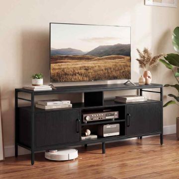 TV stand, 2 cabinets and 4 shelves, Black, 147 × 63.5 × 35 cm