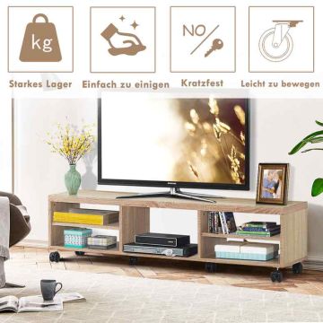 TV stand, 5 shelves, 6 casters, 149.86 × 33.02 × 40.64 cm