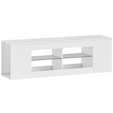 Televisiotaso, 6 lokeroa, 2 lasihyllyä, Valkoinen, 140 × 42,5 × 35 cm