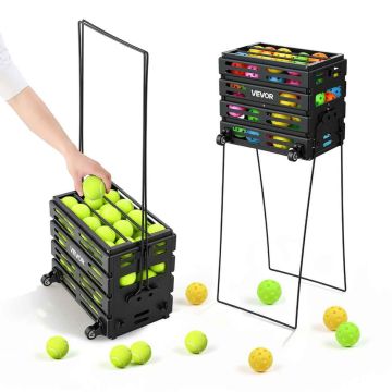 Tennispallokärry VEVOR JQ-S080A, 80 palloa, Musta, 76,5 × 36 × 6,5 cm