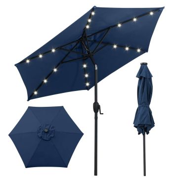 Patio umbrella, 18 LED, Blue, 230 × 225 cm