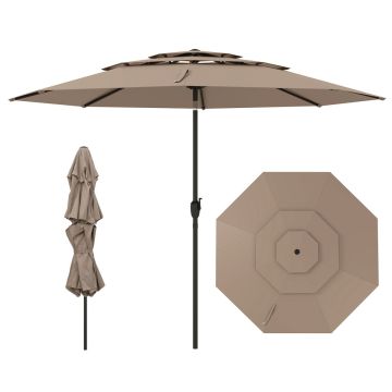 Patio umbrella, 3-layer ventilated top, Brown, Ø 300 × 245 cm