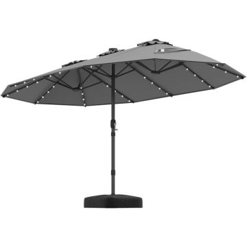 Terrace umbrella, double-sided, 48 LED lights, gray, 445 × 260 × 250 cm