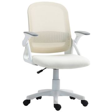 Tinklinė biuro kėdė, ergonominė, su atlenkiamais porankiais, balta