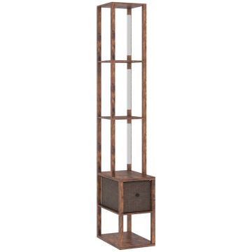 Lattiavalaisin, 3 hyllytasoa ja laatikko, Ruskea, 43,5 × 26,5 × 169 cm