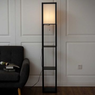 Hyllyllinen lattiavalaisin, 3 hyllyä, Valkoinen/musta, 26 × 160 × 26 cm