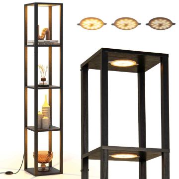 Hyllyllinen lattiavalaisin, 4 tasoa, 4 LED-valaisinta, Musta, 29 × 165 × 29 cm