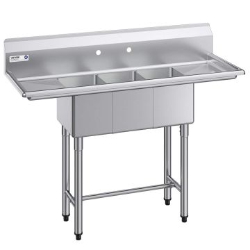 Kolmialtainen allas VEVOR JC-S3C101410-12LR-318, 2 laskutilaa, 1372 × 508 × 1097 mm