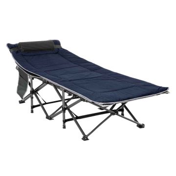 Складная походная кровать Outsunny 188x64,5x53 см, темно-синий/серый.