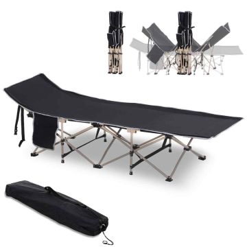 Туристическая складная кровать Outsunny 190x68x52см, чёрно-кремового цвета