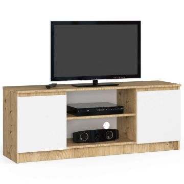 TV-taso, 2 ovea, valkoinen/tammenvärinen, 140 × 55 × 40 cm