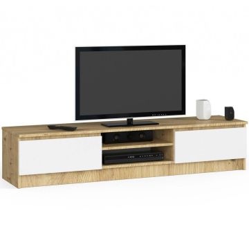TV-taso CLP, 2 ovea, 4 hyllyä, tammi/valkoinen, 160 × 33 × 40 cm