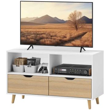 TV-taso Homcom 99x39x58,3cm, valkoinen/vaaleanruskea