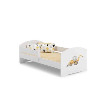 Детская кровать Luk с матрасом и защитным бортиком 164 см x 85 см x 63 см, модель «экскаватор».