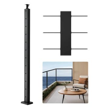 Ruostumattomasta teräksestä valmistettu musta vaijerikaidetolppa, 42x1x2 tuumaa, 1 kpl.
