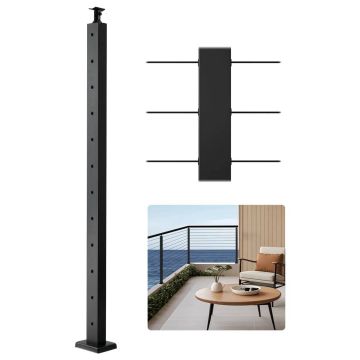 Ruostumattomasta teräksestä valmistettu musta vaijerikaidetolppa, 42x2x2 tuumaa, 1 kpl.