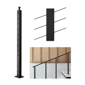 Ruostumattomasta teräksestä valmistettu musta vaijerikaidetolppa, 42x1x2 tuumaa, kulmareiät