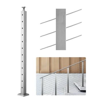 Ruostumattomasta teräksestä valmistettu vaijerikaidetolppa, 42x2x2 tuumaa, hopea
