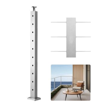 Ruostumattomasta teräksestä valmistettu vaijerikaidetolppa, 36x1x2 tuumaa, hopea