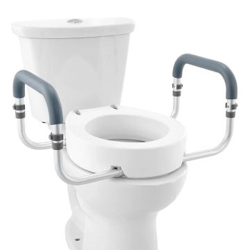 Korotettu wc-kansi 9,5 cm, alumiininen kaide, EVA-pehmuste, liikuntarajoitteisille sopiva