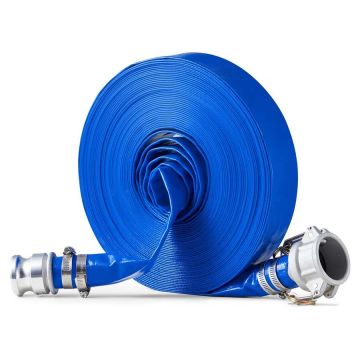 PVC-vastavirtausletku 38 mm x 30,5 m, sininen, alumiinisilla Camlock-liittimillä
