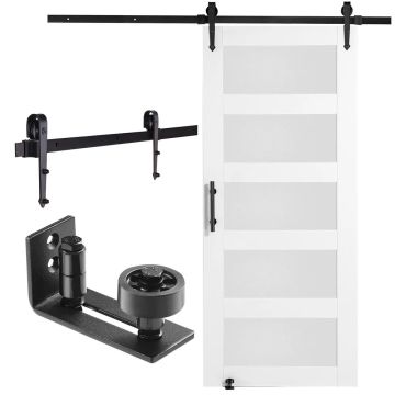 Liukuovisarja ladon oville, 91 cm x 213 cm, kuusipuuta ja himmeää lasia
