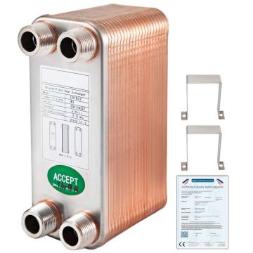 Juotettu levylämmönvaihdin 3/4" MNPT, ruostumaton teräs 316L, 40 levyä