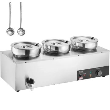 Sähköinen keittolämmitin, 3 x 7,4 l ruostumattomasta teräksestä valmistettua kattilaa, 1200 W, säädettävä lämpötila, ravintoloihin