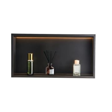 Upotettu seinäsuihkusyvennys LED-nauhalla, 33x63,5x10,2 cm, ruostumaton teräs, musta
