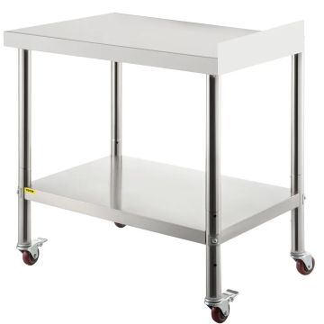 Ruostumattomasta teräksestä valmistettu valmistelupöytä, 24x15x35 tuumaa, pyörillä ja säädettävällä hyllyllä