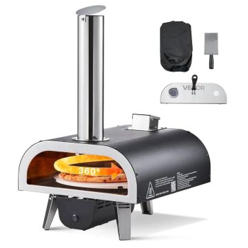 Ulkokäyttöön tarkoitettu 12 tuuman puulämmitteinen pizzauuni lämpömittarilla ja sähköisellä pyörivällä alustalla