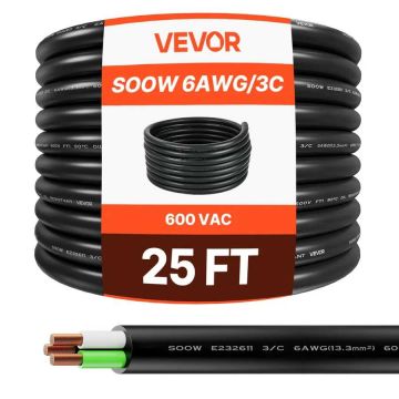 Удлинительный кабель электропитания 25 футов, 6 AWG, медный провод.