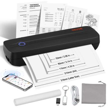 Kannettava Bluetooth-lämpötulostin, 300 DPI, 2600 mAh akku, mobiili A4/A5-paperille