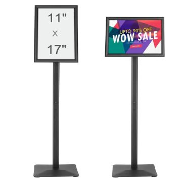 Напольная подставка для вывески, 11x17 дюймов, металлическая, черная, регулируемая, для установки на пол.