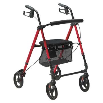 Alumiininen kokoontaitettava kävelyteline istuimella ja pyörillä, 8 tuumaa, jopa 300 paunaa