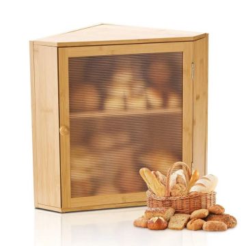 Kulmainen puinen leipälaatikko bambusta, suuri tilavuus, luonnollinen