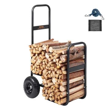 Polttopuukärry, terästä, 113,4 kg, musta, kumipyörät