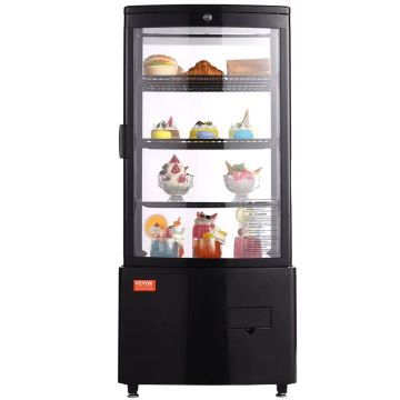 Холодильная витрина объемом 85 л, 3 яруса, со светодиодной подсветкой и запирающимися дверцами.