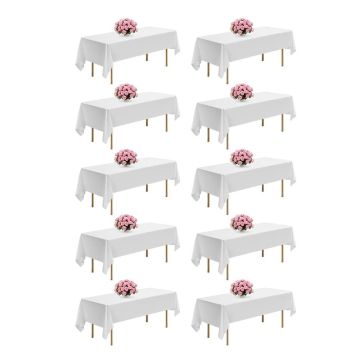 Valkoiset polyesteripöytäliinat suorakaiteen muotoisille pöydille, 60 x 102 tuumaa, 10 kpl