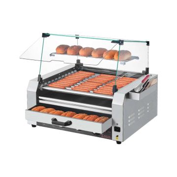 Hot dog -kone, 2400 W, ruostumatonta terästä, rullilla ja sämpylänlämmittimellä
